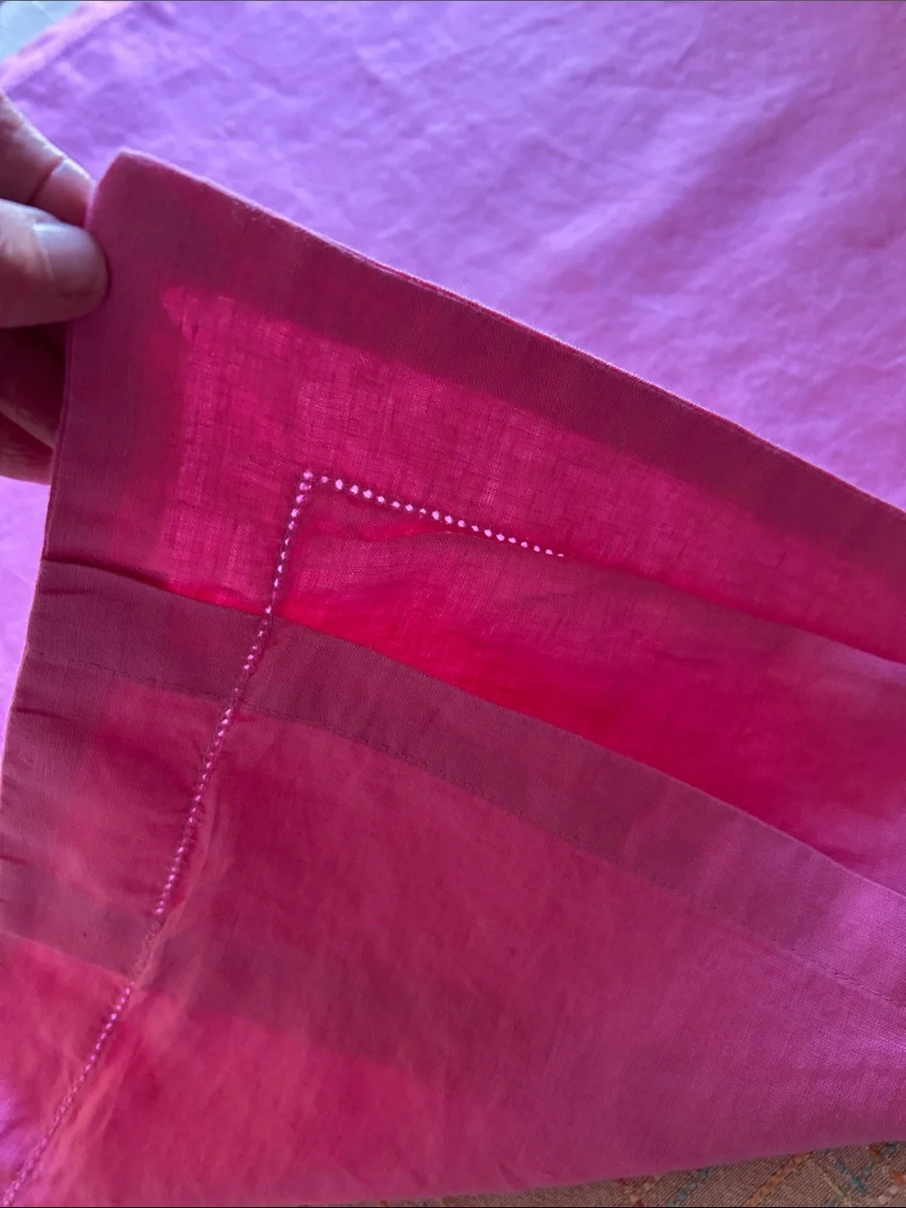 Set of 2 Pottery Barn Linen Euro Shams Pink Classic Hemstitch Border 26x26